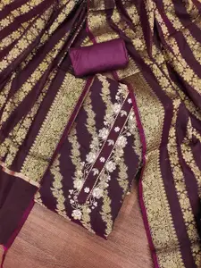 MANVAA Floral Woven Design Beads and Stones Unstitched Dress Material