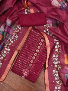 MANVAA Striped Embroidered Sequinned Unstitched Dress Material