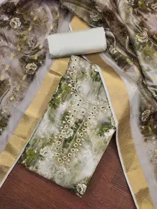 MANVAA Floral Printed Beads and Stones Unstitched Dress Material