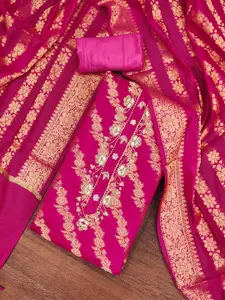 MANVAA Floral Woven Design Beads and Stones Unstitched Dress Material