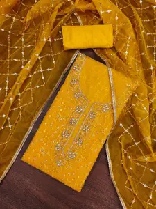 MANVAA Floral Embroidered Sequinned Organza Unstitched Dress Material