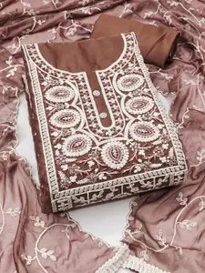 MANVAA Ethnic Motifs Embroidered Sequinned Organza Unstitched Dress Material