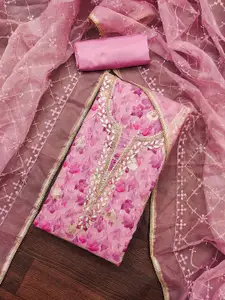 MANVAA Floral Printed Beads and Stones Organza Unstitched Dress Material