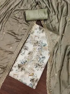 MANVAA Floral Printed Sequinned Unstitched Dress Material