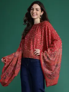 Sangria Indie Floral Woven Design Flared Kimono Sleeve Kaftan Top