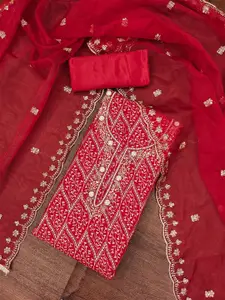 MANVAA Floral Printed Beads and Stones Unstitched Dress Material