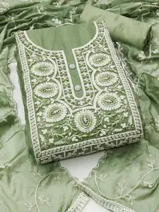 MANVAA Ethnic Motifs Embroidered Organza Unstitched Dress Material