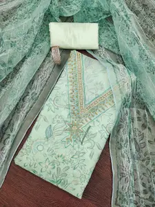 MANVAA Ethnic Motifs Embellished Beads and Stones Organza Unstitched Dress Material