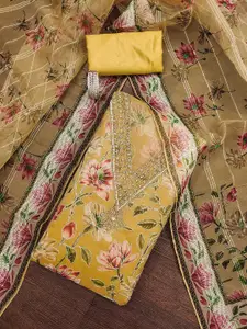 MANVAA Floral Embellished Beads and Stones Organza Unstitched Dress Material