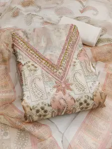 MANVAA Paisley Embellished Beads and Stones Organza Unstitched Dress Material