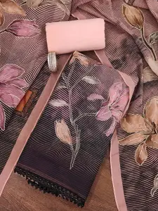 MANVAA Floral Printed Zari Organza Unstitched Dress Material