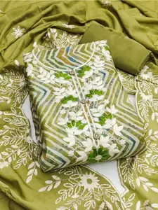 MANVAA Floral Embroidered Beads and Stones Unstitched Dress Material