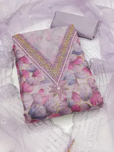 MANVAA Floral Embellished Beads and Stones Organza Unstitched Dress Material