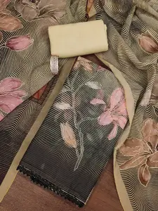 MANVAA Floral Printed Zari Organza Unstitched Dress Material