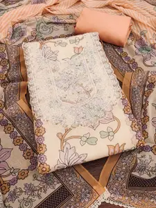 MANVAA Floral Printed Beads and Stones Organza Unstitched Dress Material