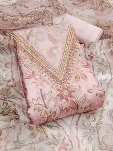 MANVAA Floral Embellished Beads and Stones Organza Unstitched Dress Material