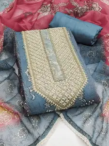 MANVAA Floral Printed Beads and Stones Unstitched Dress Material