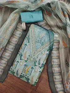 MANVAA Ethnic Motifs Embellished Sequinned Organza Unstitched Dress Material