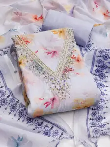 MANVAA Floral Printed Beads and Stones Unstitched Dress Material