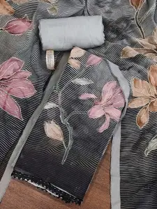 MANVAA Floral Embellished Organza Unstitched Dress Material