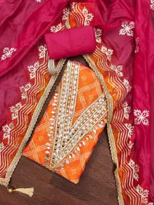 MANVAA Bandhani Printed Gotta Patti Organza Unstitched Dress Material