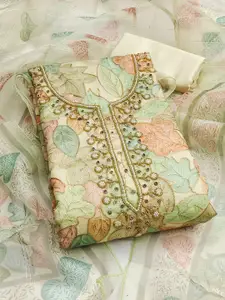 MANVAA Floral Embellished Sequinned Organza Unstitched Dress Material