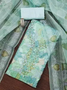 MANVAA Ethnic Motifs Embellished Organza Unstitched Dress Material