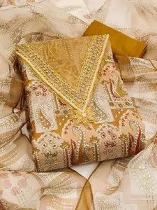 MANVAA Paisley Printed Sequinned Organza Unstitched Dress Material