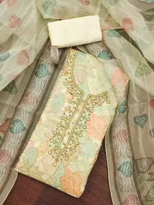 MANVAA Floral Printed Sequinned Organza Unstitched Dress Material