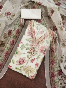 MANVAA Floral Printed Sequinned Organza Unstitched Dress Material