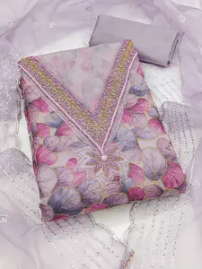 MANVAA Floral Embellished Sequinned Organza Unstitched Dress Material