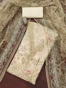 MANVAA Floral Printed Sequinned Organza Unstitched Dress Material