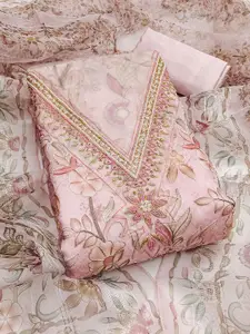 MANVAA Floral Printed Sequinned Organza Unstitched Dress Material