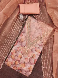 MANVAA Floral Printed Sequinned Organza Unstitched Dress Material