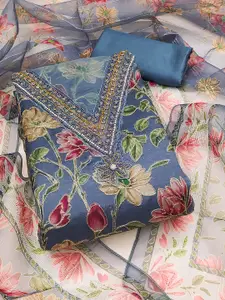 MANVAA Floral Printed Sequinned Organza Unstitched Dress Material