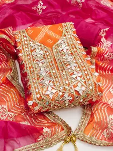 MANVAA Bandhani Printed Gotta Patti Organza Unstitched Dress Material