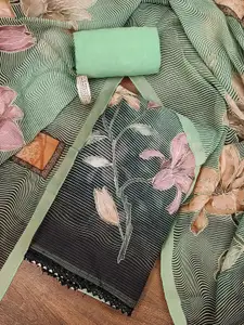 MANVAA Floral Printed Zari Work Organza Unstitched Dress Material