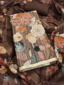 MANVAA Floral Printed Beads Work Unstitched Dress Material