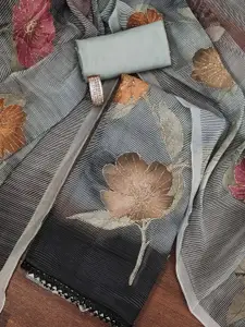 MANVAA Floral Printed Zari Work Organza Unstitched Dress Material