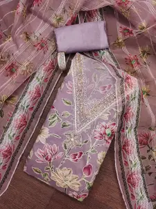 MANVAA Floral Printed Sequinned Organza Unstitched Dress Material