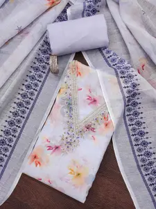 MANVAA Floral Printed Beads Unstitched Dress Material