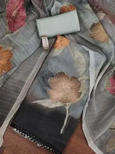 MANVAA Floral Printed Zari Work Organza Unstitched Dress Material