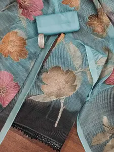 MANVAA Floral Printed Zari Work Organza Unstitched Dress Material