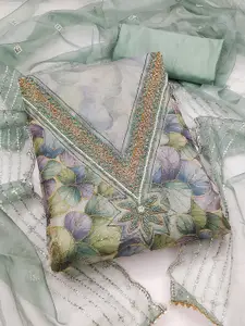 MANVAA Floral Printed Sequinned Organza Unstitched Dress Material