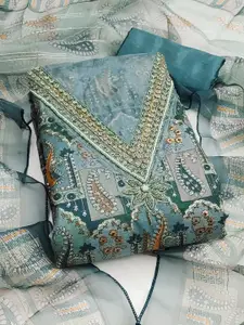 MANVAA Paisley Printed Sequinned Organza Unstitched Dress Material