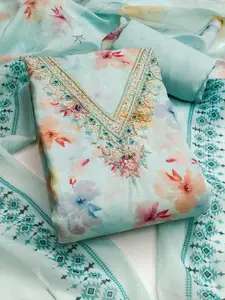 MANVAA Floral Printed Beads Unstitched Dress Material