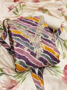 MANVAA Striped Dyed Sequinned Unstitched Dress Material