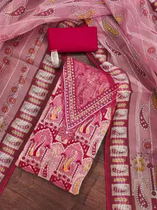 MANVAA Paisley Printed Sequinned Organza Unstitched Dress Material