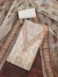 MANVAA Paisley Printed Sequinned Organza Unstitched Dress Material