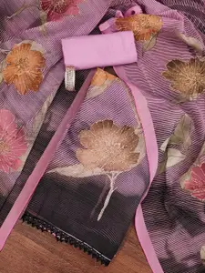 MANVAA Floral Embellished Zari Organza Unstitched Dress Material